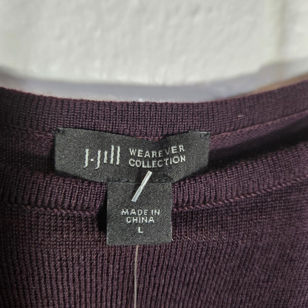 New J. Jill Merino Wool Draped Sweater Asymetrical Pinot Purple Large Minimalist - Picture 3 of 7